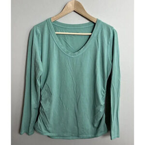Vintage Soft Surroundings Ruched Side V-Neck Long Sleeve Shirt Size Large Teal